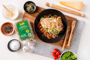 A Plate of Sprout Pesto Chicken Pasta